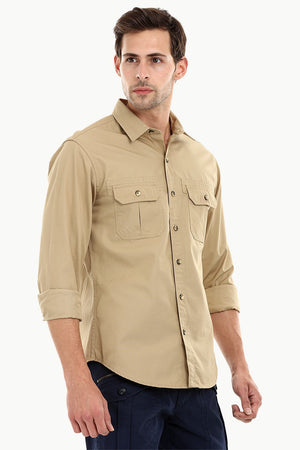 Men's Khaki Casual Twill Shirt