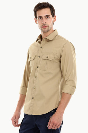 Men's Khaki Casual Twill Shirt