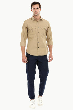 Men's Khaki Casual Twill Shirt