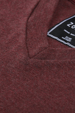 Men's Knit Maroon V-Neck Sweatshirt
