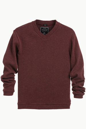 Men's Knit Maroon V-Neck Sweatshirt