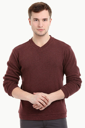 Men's Knit Maroon V-Neck Sweatshirt