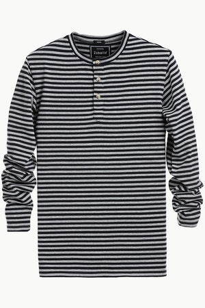 Men's Knit Navy /Grey Stripe Henley Sweatshirt