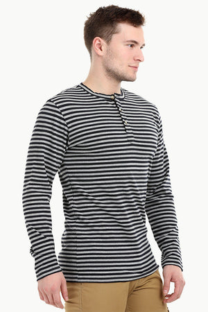 Men's Knit Navy /Grey Stripe Henley Sweatshirt