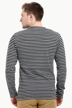 Men's Knit Navy /Grey Stripe Henley Sweatshirt