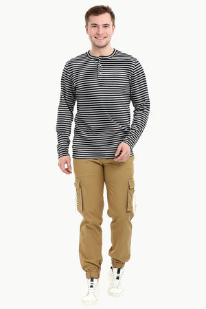 Men's Knit Navy /Grey Stripe Henley Sweatshirt