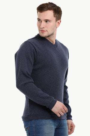 Men's Knit Navy V-Neck Sweatshirt