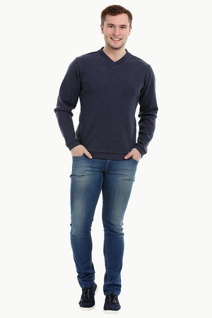 Men's Knit Navy V-Neck Sweatshirt