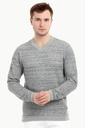 Men's Knit Sports Grey V-Neck Sweatshirt
