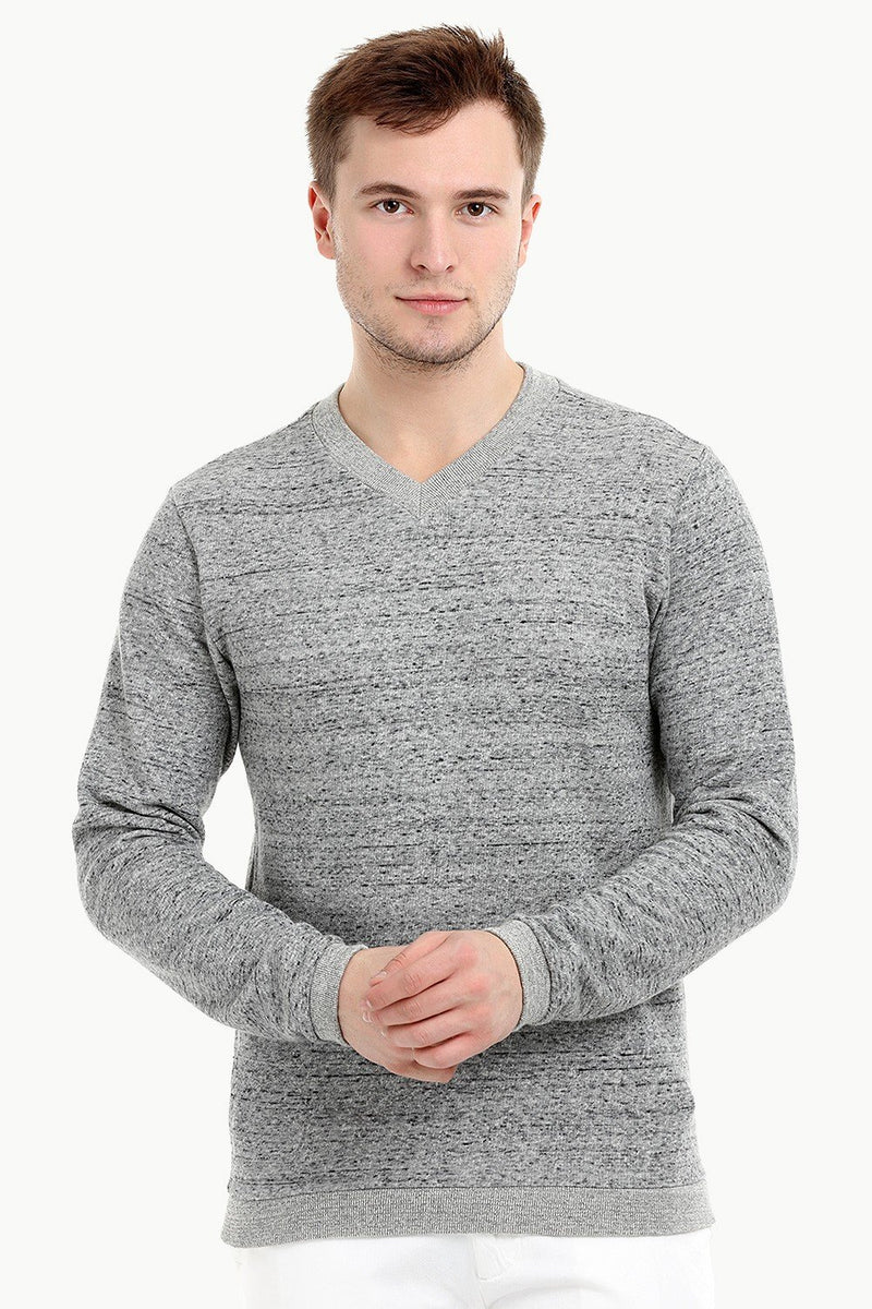 Buy Online Men's Knit Sports Grey VNeck Sweatshirt Online Zobello