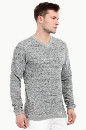 Men's Knit Sports Grey V-Neck Sweatshirt