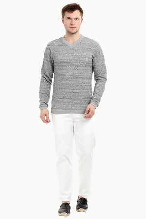 Men's Knit Sports Grey V-Neck Sweatshirt