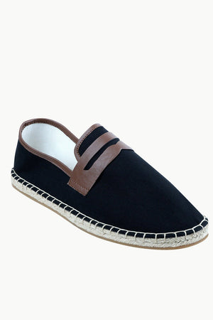 Men's Leather Patch Black Canvas Espadrilles