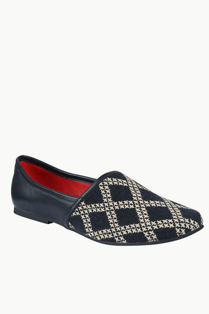 Men's Navy Jacquard Slip-On Juttis