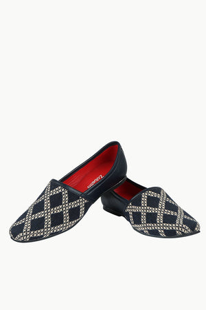 Men's Navy Jacquard Slip-On Juttis