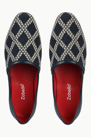 Men's Navy Jacquard Slip-On Juttis