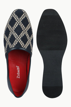 Men's Navy Jacquard Slip-On Juttis