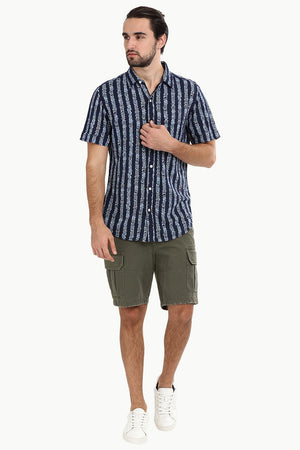 Men's Navy Tribal Print Knit Shirt