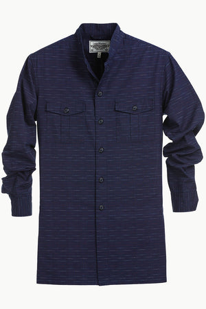 Men's Nehru Collar Short Indigo Ikat Kurta