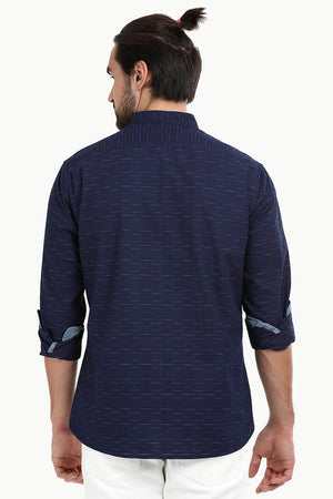 Men's Slub Navy Mandarin Shirt