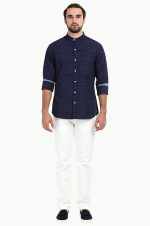 Men's Slub Navy Mandarin Shirt