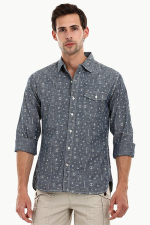 Men's Tribal Printed Denim Shirt
