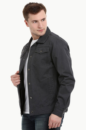 Men's Umber Brown Snap Button Closure Twill Jacket