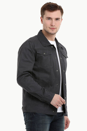Men's Umber Brown Snap Button Closure Twill Jacket