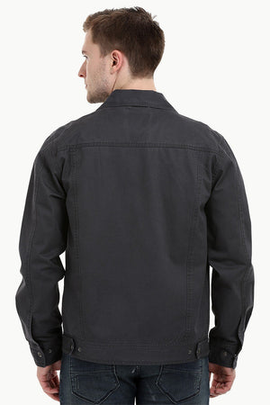 Men's Umber Brown Snap Button Closure Twill Jacket