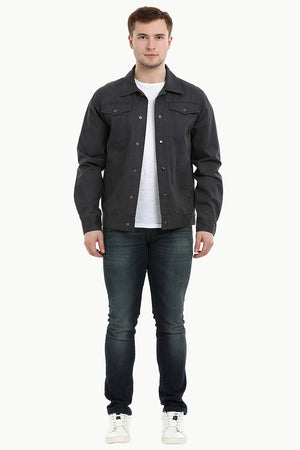 Men's Umber Brown Snap Button Closure Twill Jacket