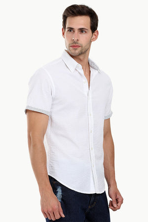 Men's White Casual Seersucker Shirt