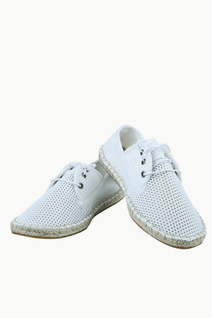 Men's White Mesh Lace-Up Basque Espadrilles