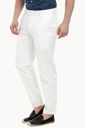 Men's White Stretchable Straight Twill Pants