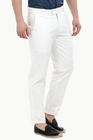 Men's White Stretchable Straight Twill Pants