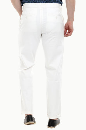 Men's White Stretchable Straight Twill Pants