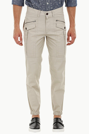 Mens Beige Cuff Jogger Cargo Pants