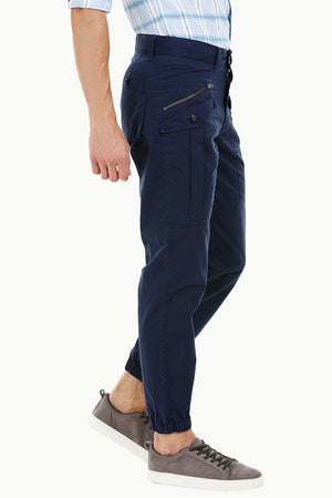 Mens Navy Cuff Jogger Cargo Pants