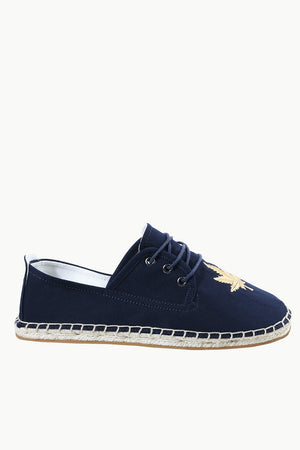Mens Navy Leaf Embroidered Espadrilles