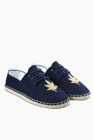 Mens Navy Leaf Embroidered Espadrilles