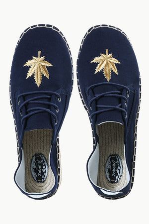 Mens Navy Leaf Embroidered Espadrilles