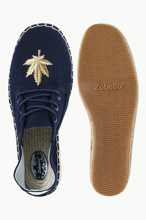 Mens Navy Leaf Embroidered Espadrilles
