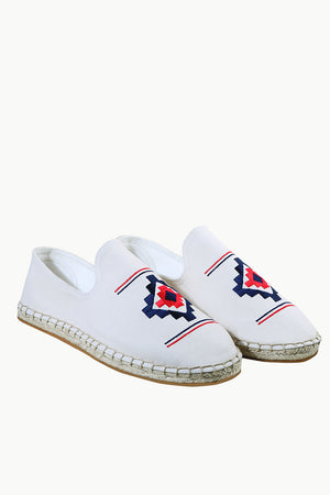 Mens Oatmeal Aztec Embroidered Espadrilles