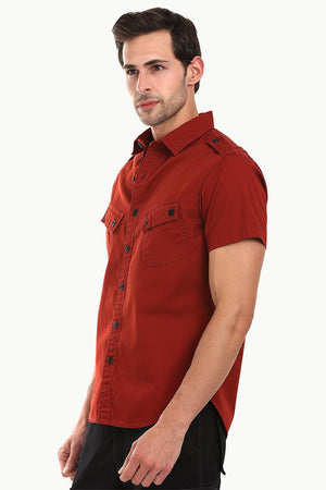 Military Style Twill Shirt With Epaulets