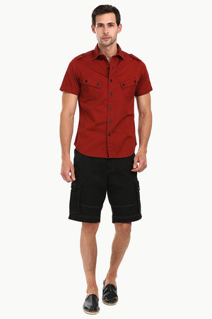Military Style Twill Shirt With Epaulets