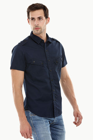 Military Style Twill Shirt With Epaulets