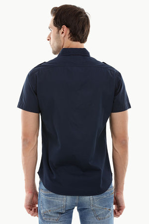 Military Style Twill Shirt With Epaulets