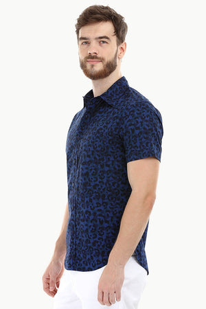 Navy Printed Holiday Shirt