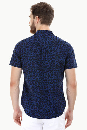 Navy Printed Holiday Shirt