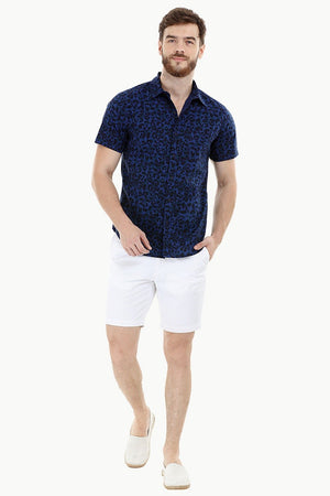 Navy Printed Holiday Shirt