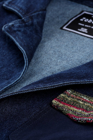 Men's Dark Wash Navy Denim Lapel Jacket